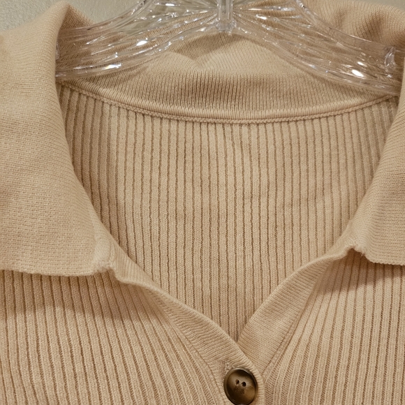 Beige Ribbed Button-Up Cardigan - Picture 2 of 5